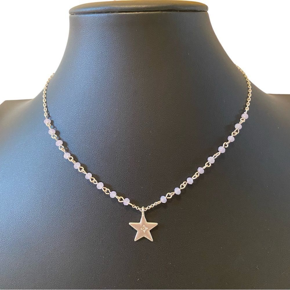 Delicate Looking Star Pendant Necklace w/ Lavender Beading.